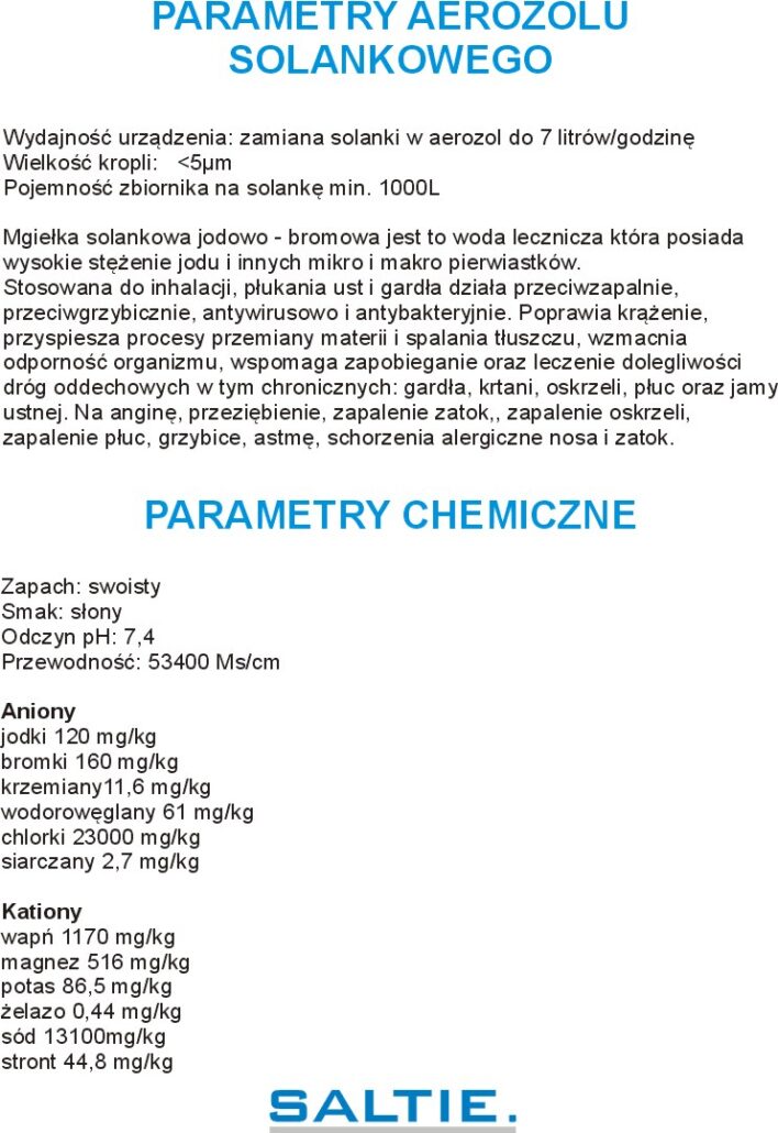 Karta: parametry aerozolu solankowego i parametry chemiczne .